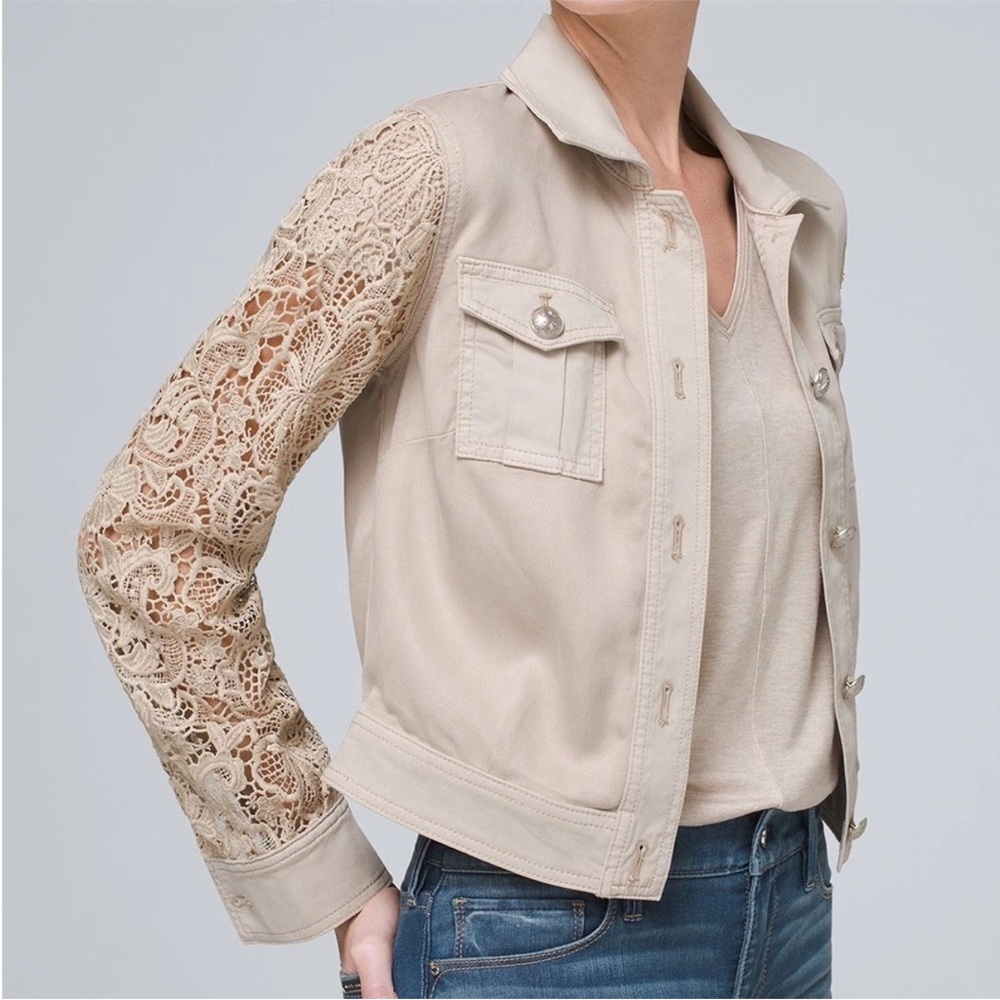 White House Black Market Lace Sleeve Jacket - Beige